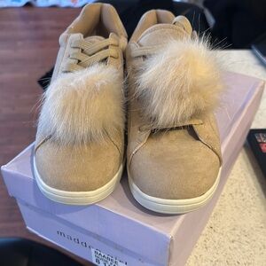 Madden Girl Tan Sneakers with Faux Fur Pom